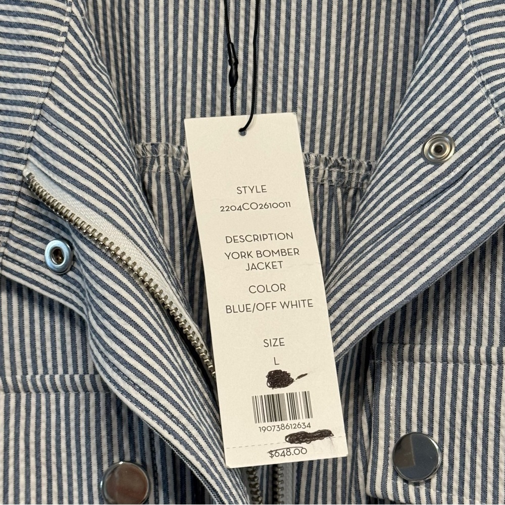Veronica Beard York Bomber Jacket Striped Seersucker Coastal Preppy Large - Picture 11 of 13
